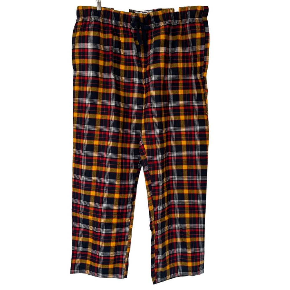 Good Fello Mens Flannel Pajama Pants Pockets Lounge Blue Red Gold Plaid Size XXL